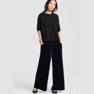 Eileen Fisher Black Silk Blend Velvet Wide Leg Casual Pants Elastic Waist (XS)